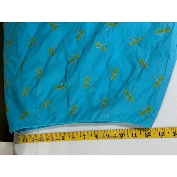 Talbots Skirt Women 2 Petite Blue Embroidered Dragonflies Boho Preppy Summer Y2K - Picture 6 of 7